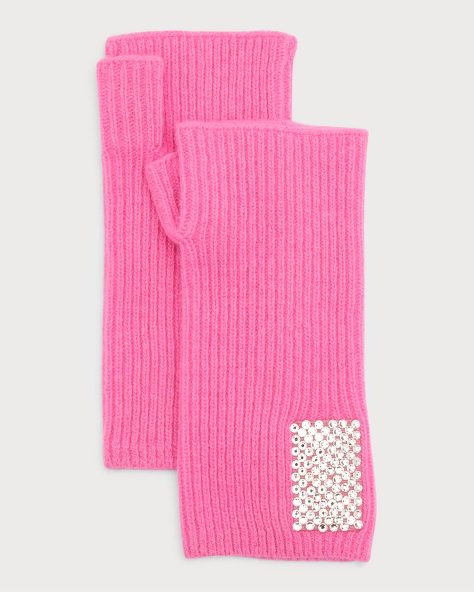 Embellished Tab Cashmere Fingerless Gloves